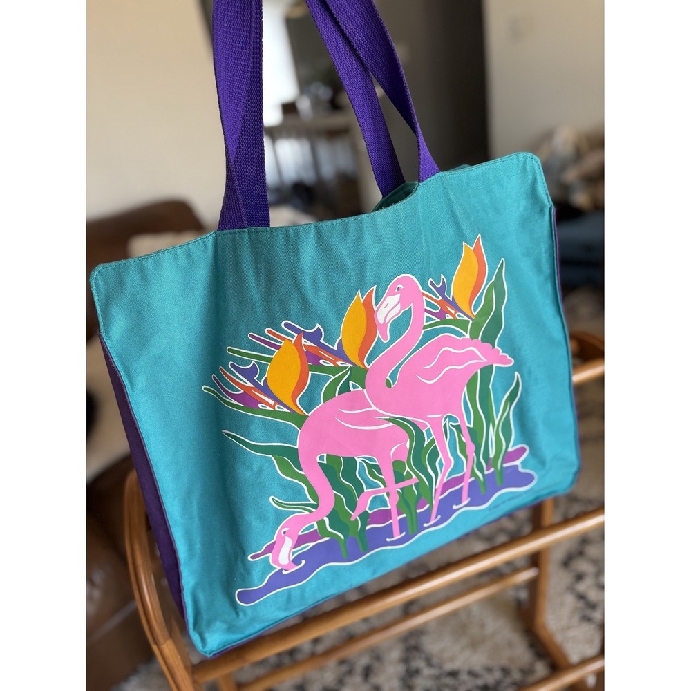 Vintage 1988 Florida Flamingo Bird of Paradies Tote Bag The Shops Retro Tropical